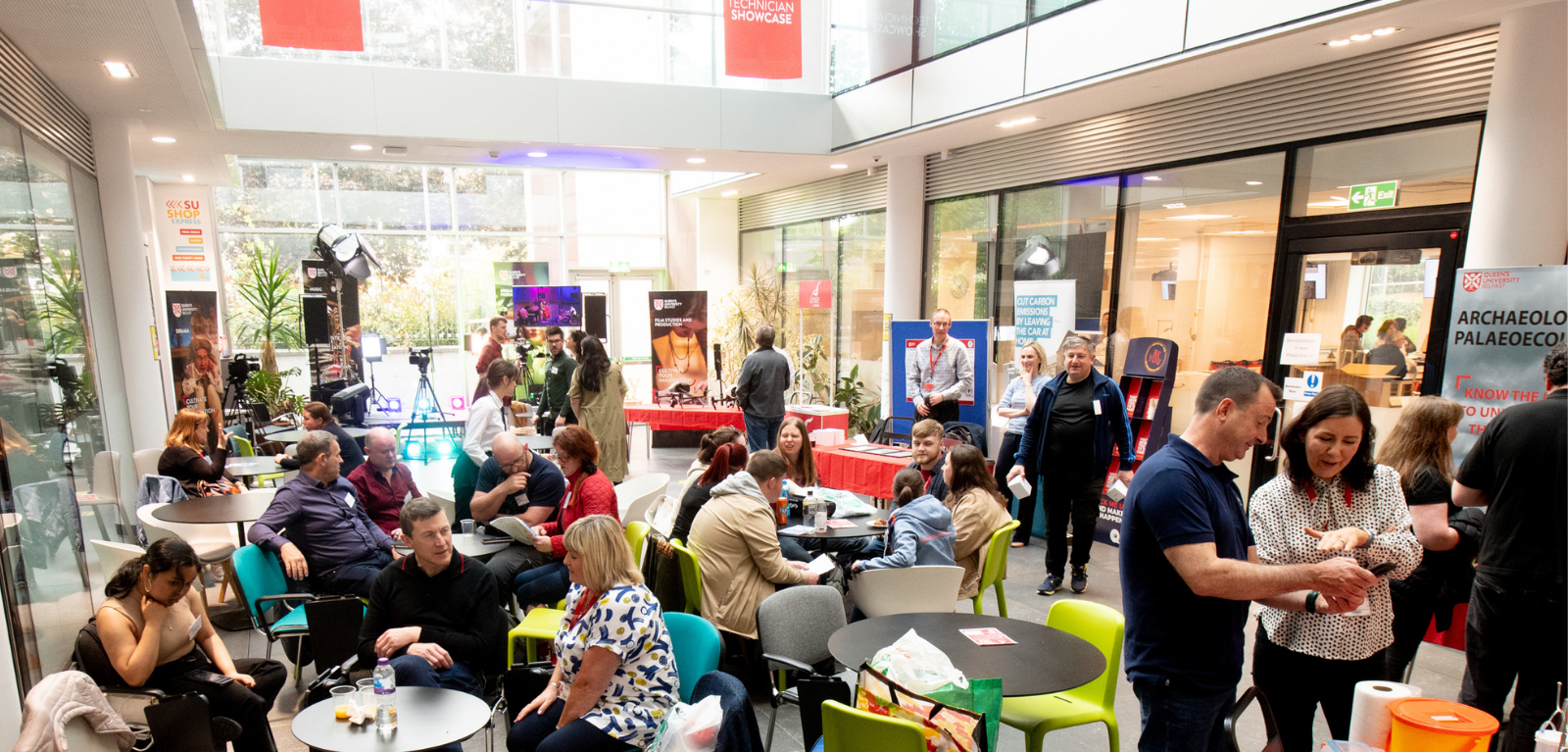 Technicians, staff and students gathered in the lobby of the School of biological Sciences during the Technician Showcase 2022