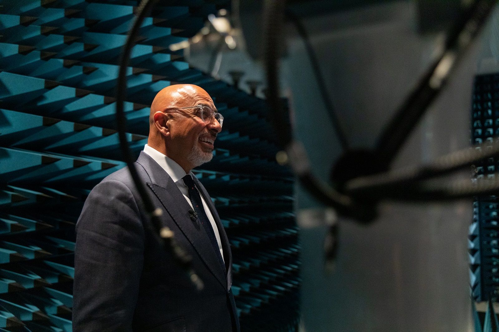 Nadhim Zahawi tour of ECIT, anechoic chamber