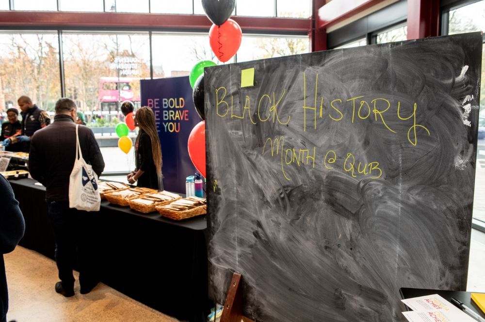 Chalkboard with notes recognising Black students and scholars at Queen's