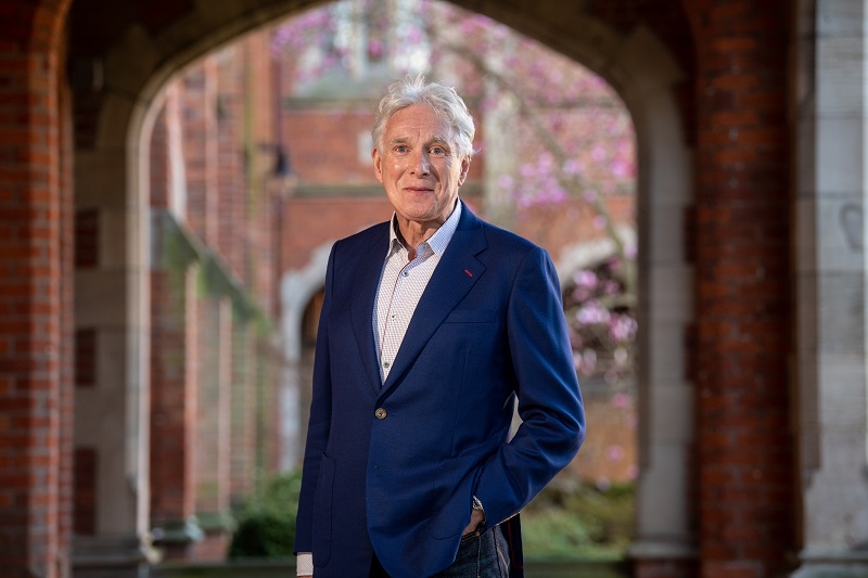 Professor David Thompson under the clock tower in Queen's quadrangle, March 2023