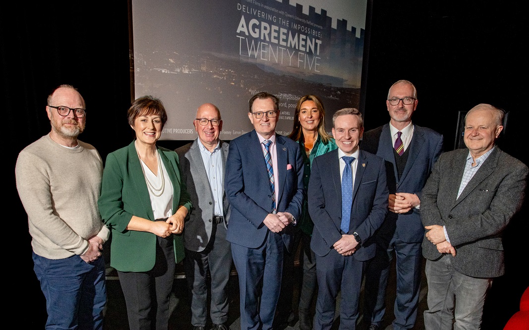 discussion panel participants at the screening of 'Delivering the Impossible: Agreement Twenty Five' in QFT, 5 December 2023