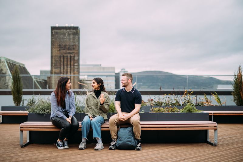 students on the roof